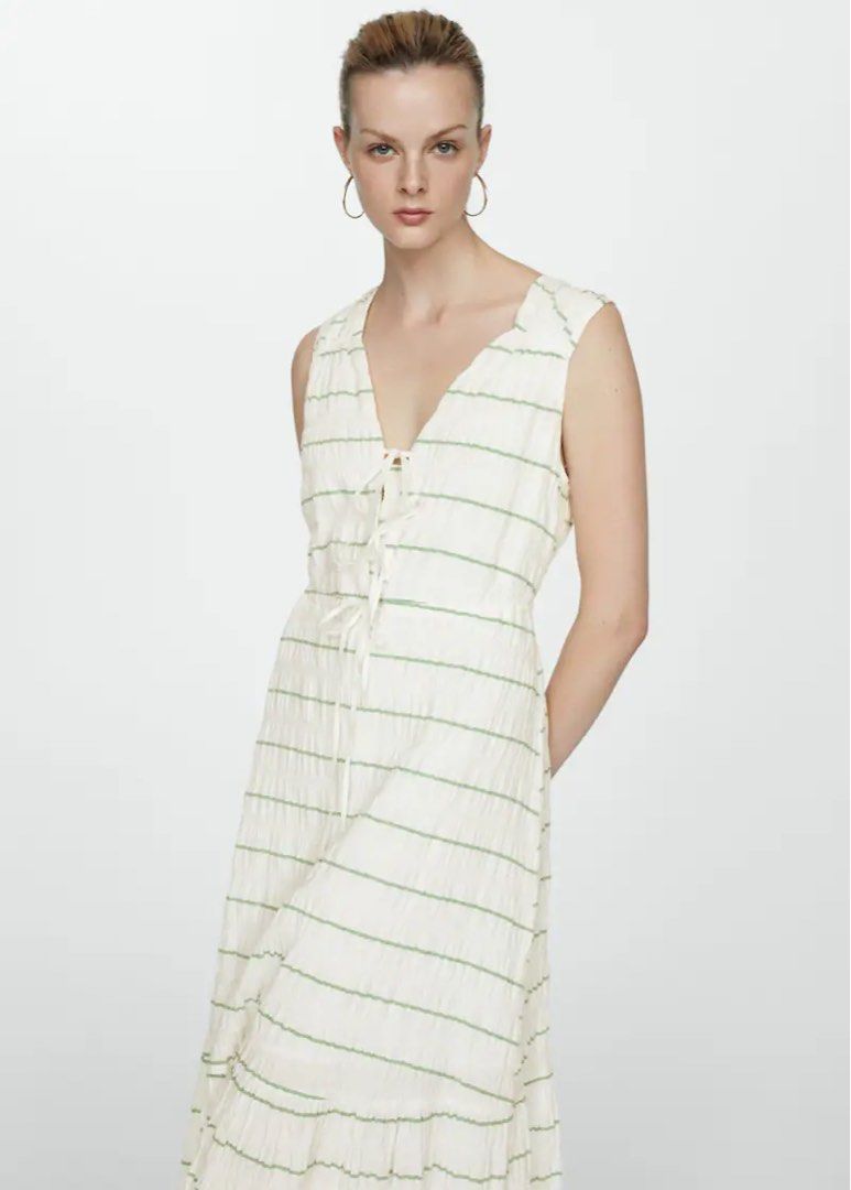 Mango striped bow dress discount