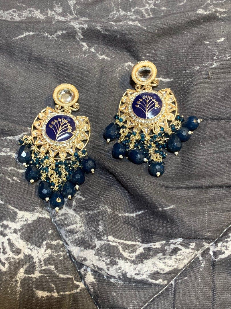 Navy Blue Punjab Style Beaded Earrings Women s Fashion Jewelry Organisers Earrings on Carousell