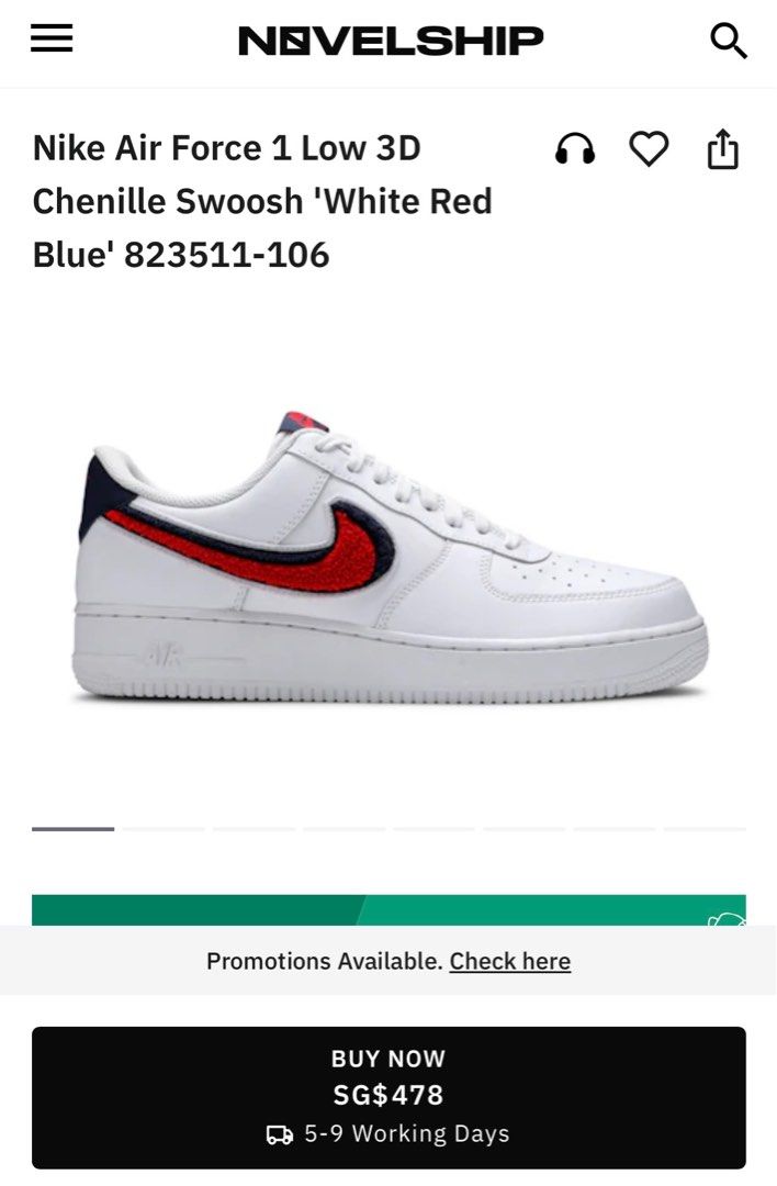 Air force 1 low 3d chenille white red blue top