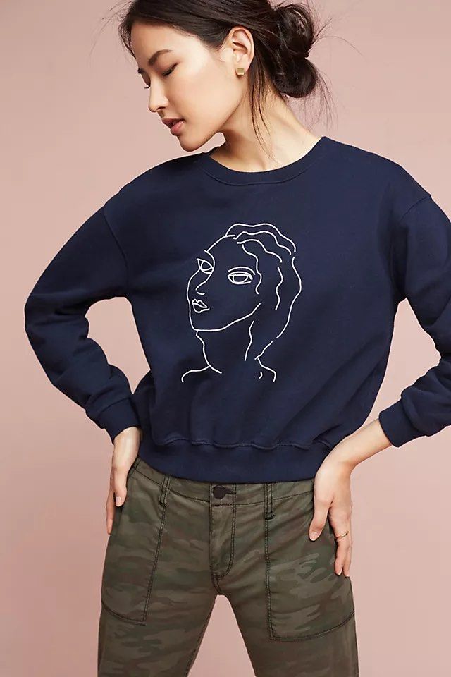 Paloma wool navy guiri girl embroidery cotton pullover sweatshirt