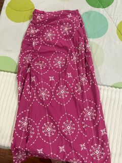 pink embroidered maxi skirt