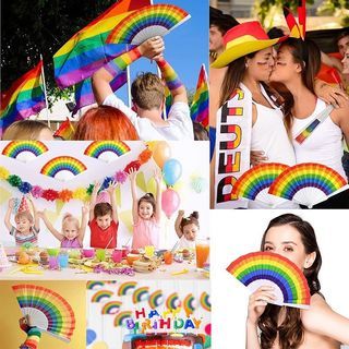Rainbow Hand Fan Decorative Folding Fans Colorful Hand Held Fan Rainbow Party
