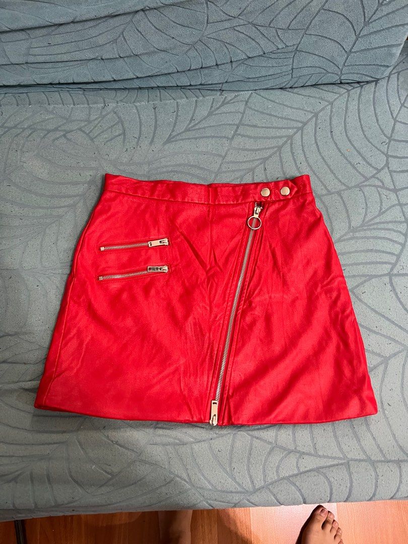 Forever 21 red leather skirt best sale