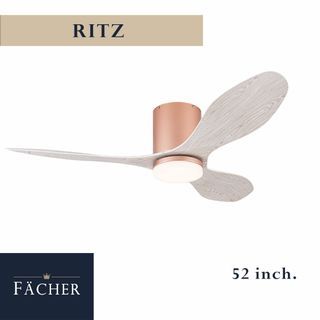 RITZ 52" Ceiling Fan rose gold body white wood grain blades