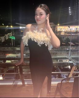 SHEIN Bae Fuzzy Trim Split Bodycon Dress