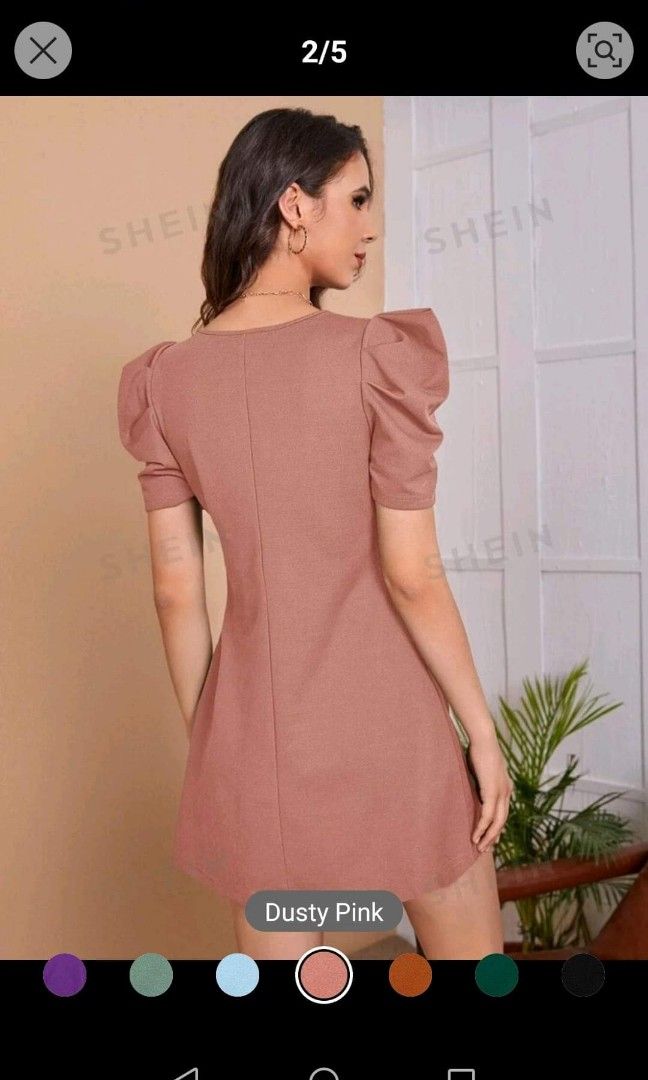 SHEIN Puff sleeve dress in Dusty pink, Women's Fashion, Dresses & Sets,  Dresses on Carousell