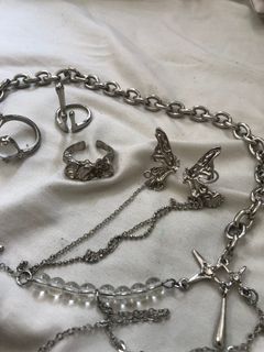 Silver Edgy Rings , Necklace & Ear cuffs