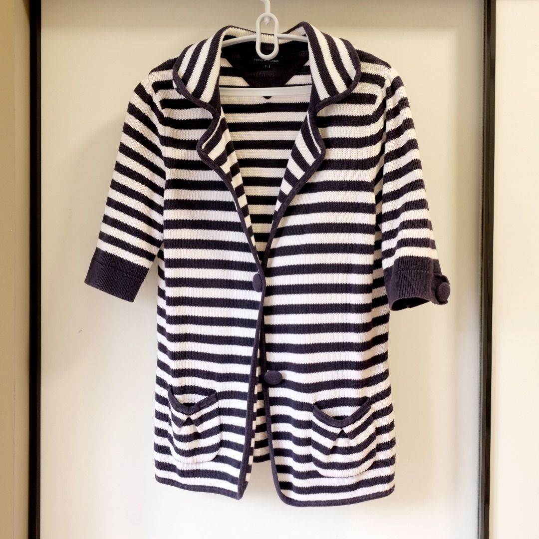 Tommy Hilfiger blue white stripe knitted jacket S Carousell