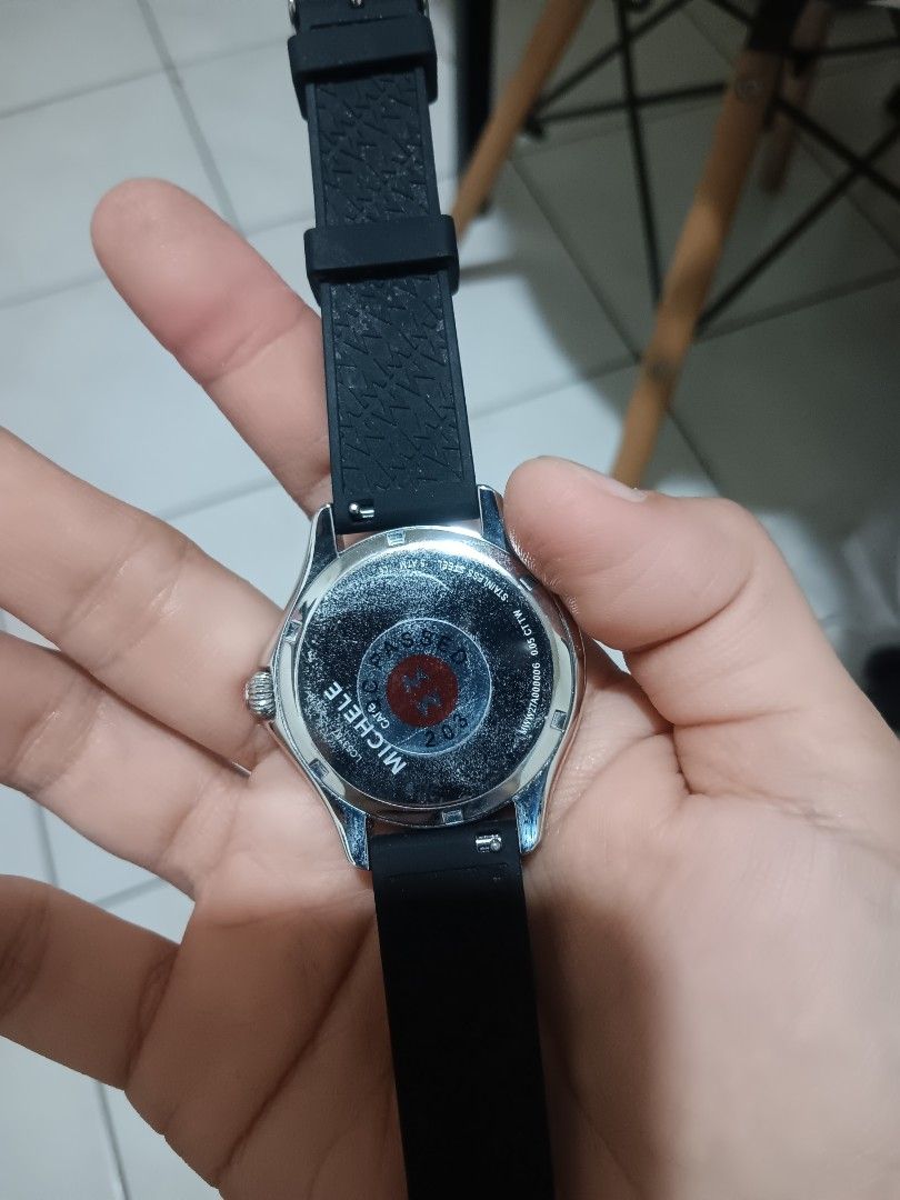 Women' s watch (Category: Women's Watches) located in Manila. Submitted by nette1207 (Listing ID 1305841238, Image 3). Description: Michele Authentic Swiss cape Topaz Chronograph Unisex Watch. Silicon strap . Almost p20k bnew. came in USA.