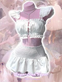 y2k white coords summer aesthetic mini skirt cottagecore fairycore
