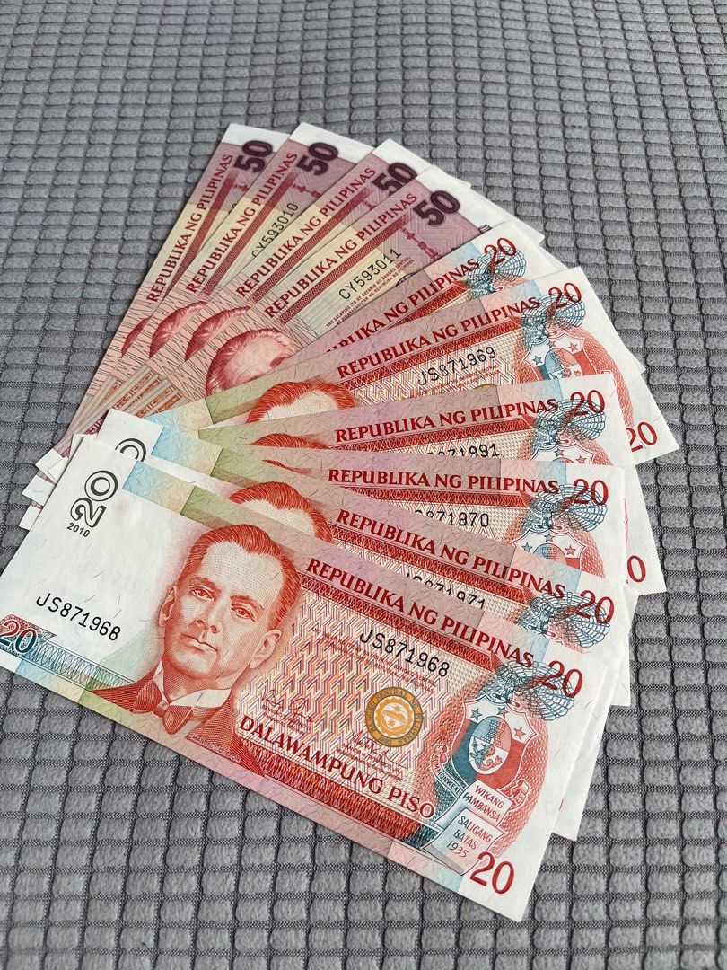 20 and 50 peso bill (Category: Currency) located in Makati City. Submitted by dstrangerthings (Listing ID 1305898395, Image 1). Description: ₱20 = 350 ₱50=500.