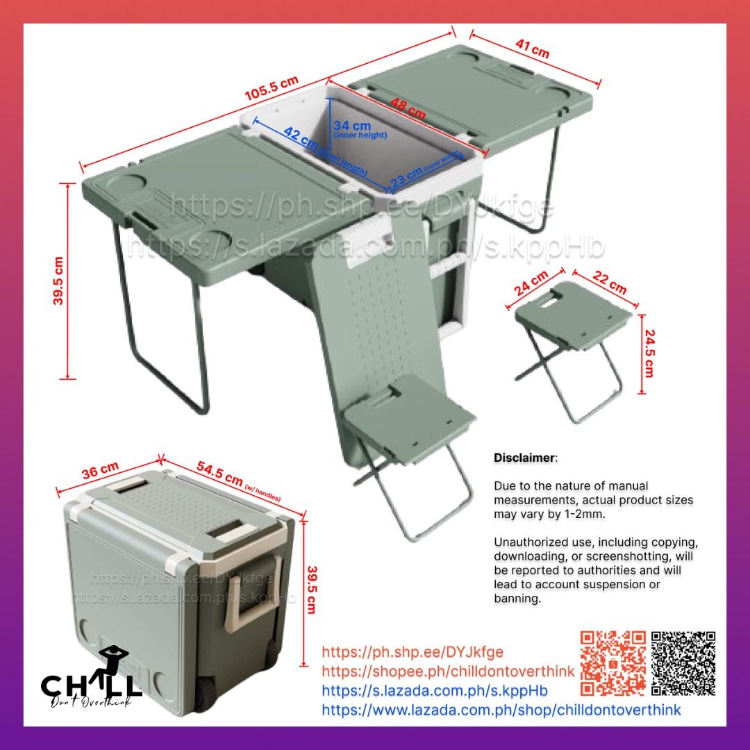 32L Cooler Ice Box Wheels with Table & Chairs [BLACK-WHITE], Furniture ...