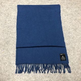 AGNES B Paris Pure Lambswool New Wool Made in Scotland Knitted Knit Muffler Fringe Tassel Scarf Scarves Winter Snow Blue