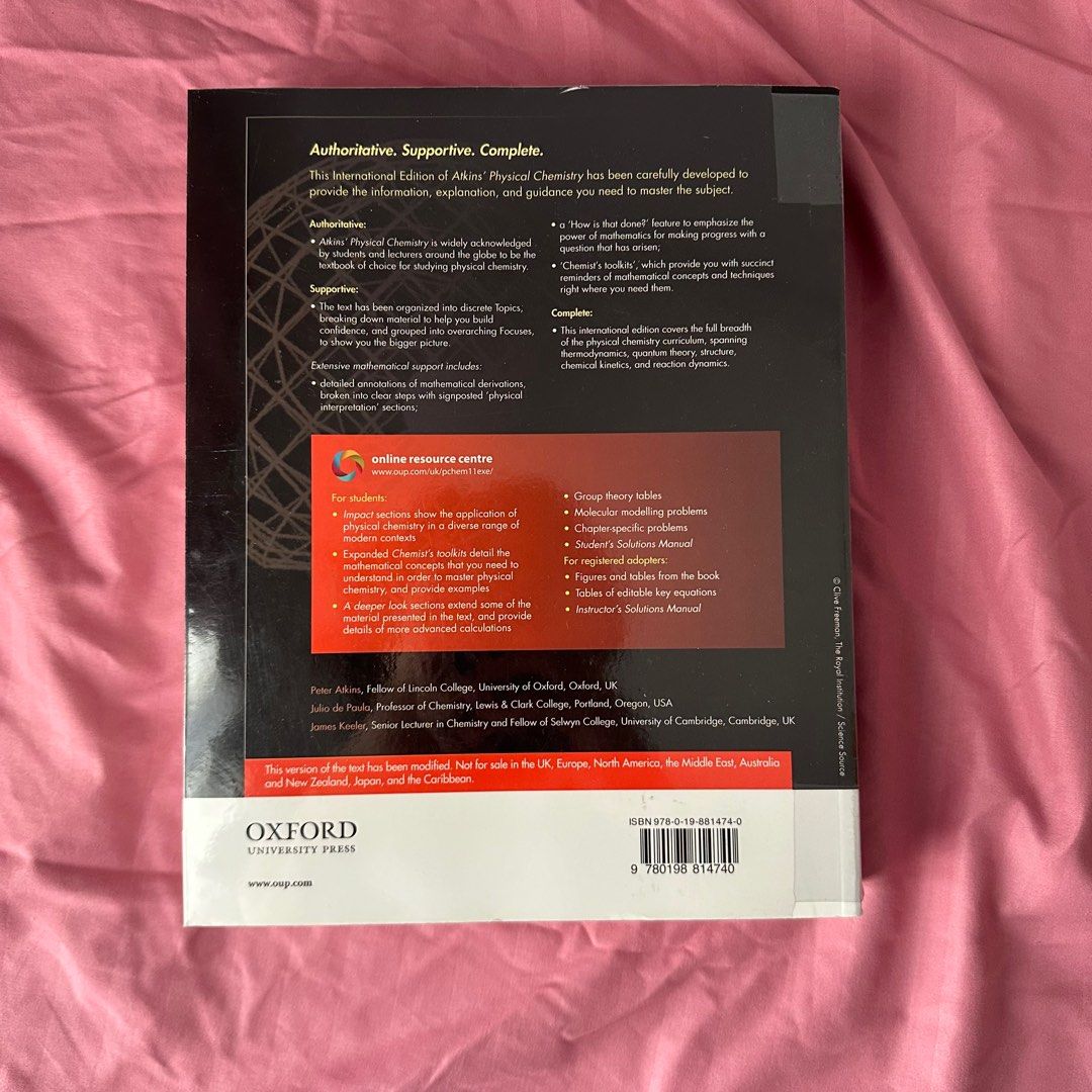 Atkins’ Physical Chemistry (Category: Textbooks) located in Quezon City. Submitted by auraetlabora (Listing ID 1305979237, Image 2). Description: Selling my plastic covered with name, Atkins’ Physical Chemistry book! Never been used, no highlights, still looks brand new ✨ Still negotiable ☺️.