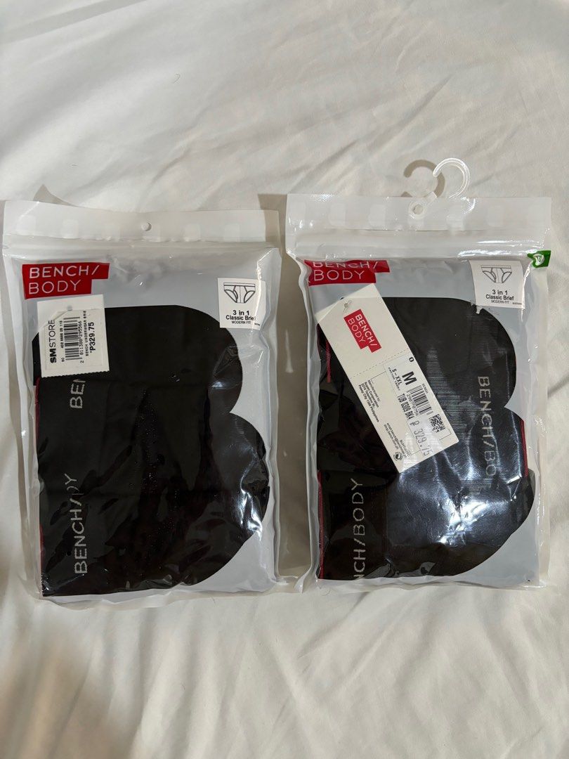 Bench Body (Category: Underwear) located in Marikina City. Submitted by green.archer (Listing ID 1305845199, Image 1). Description: SALE! Bench Body Men’s Underwear - Brand New (sealed) - Size M (30-31 inches or 76-79 cms) - Color: Black - Classic Style (modern fit) - 3 pcs. per pack - Orig. Price: 330 Php per pack - SALE Price: 200 Php per pack! RFS: Excess stocks Txt/Call if interested: 09209068636.