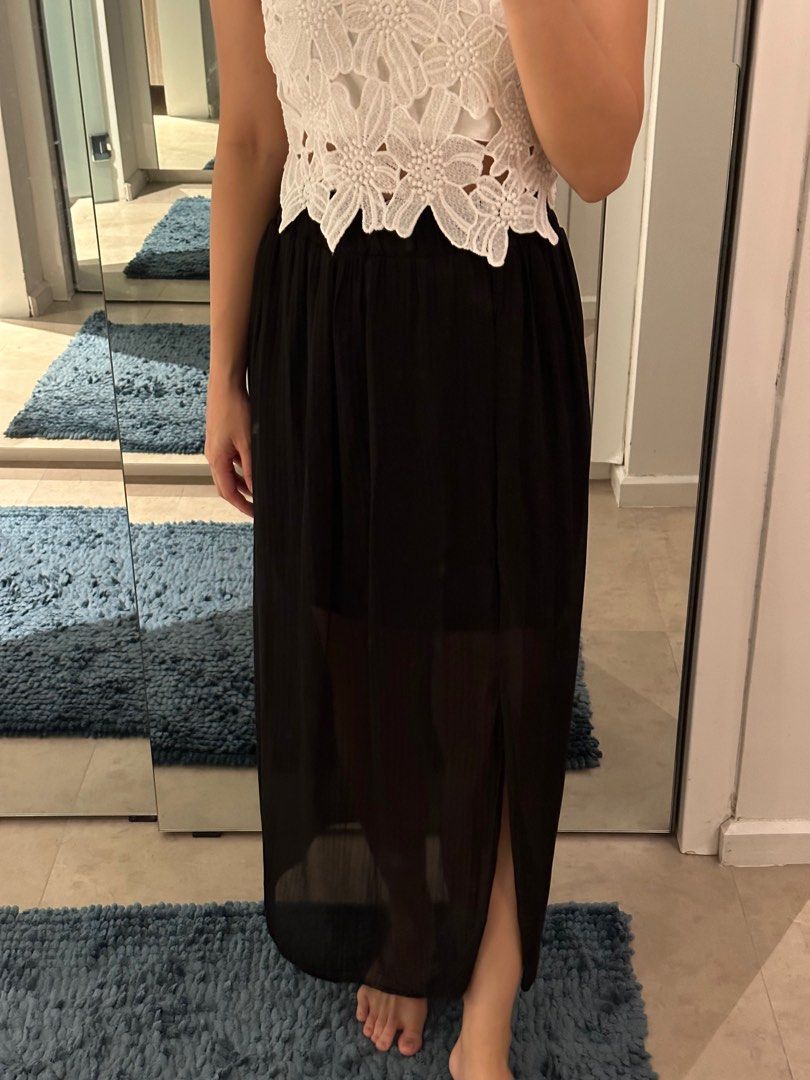 Black Sheer Skirt with side split and inner lining