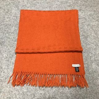 CESARE GATTI Italy 100% Wool Knitted Knit Muffler Fringe Tassel Scarf Scarves Winter Snow Orange Tangerine