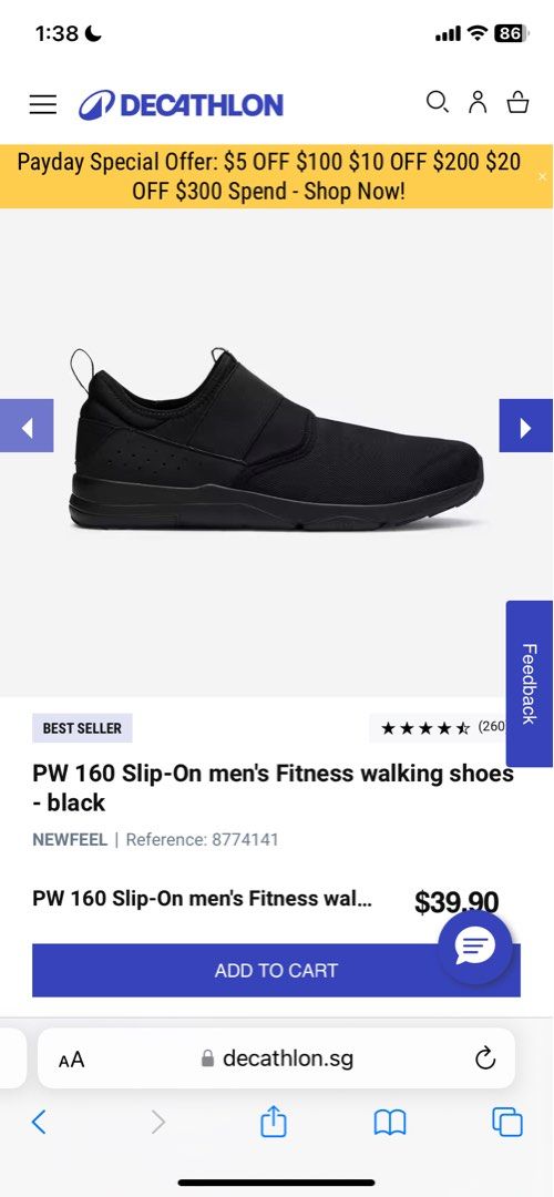 Decathlon PW 160 Slip-On men's Fitness walking shoes, Men's