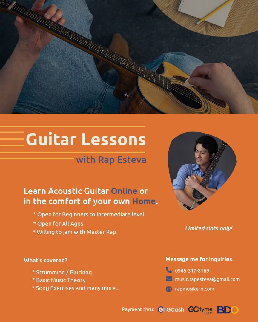 Guitar lessons for starters (Category: Musical Instruments) located in Caloocan City. Submitted by rapesteva (Listing ID 1305851545, Image 1). Description: Guitar tutorials for both starters and intermediate players from Teacher Rap :) PM me for details on packages :) .