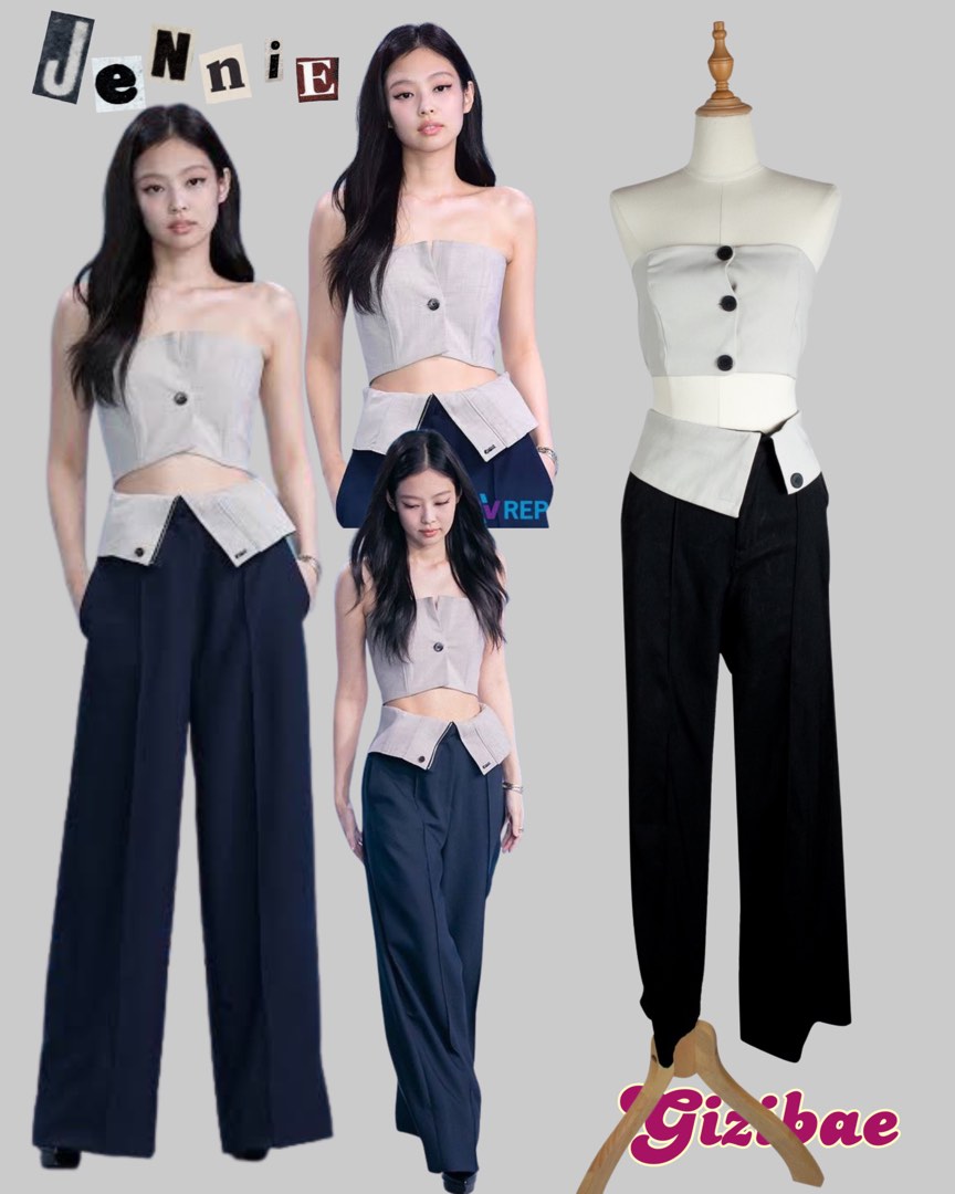 Jennie Kim of Blackpink Tube Top with Trouser Pants Set Women s Fashion Bottoms Other Bottoms on Carousell