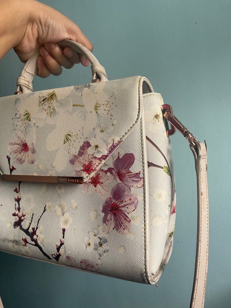TED BAKER LONDON Bag Hariot Oriental Cherry Blossom Light Grey Leather Tote Satchel with Magnetic Closure Original Preloved Women s Fashion Bags Wallets Shoulder Bags on Carousell