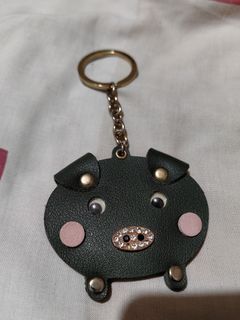 pig keychain with rhinestone leather
