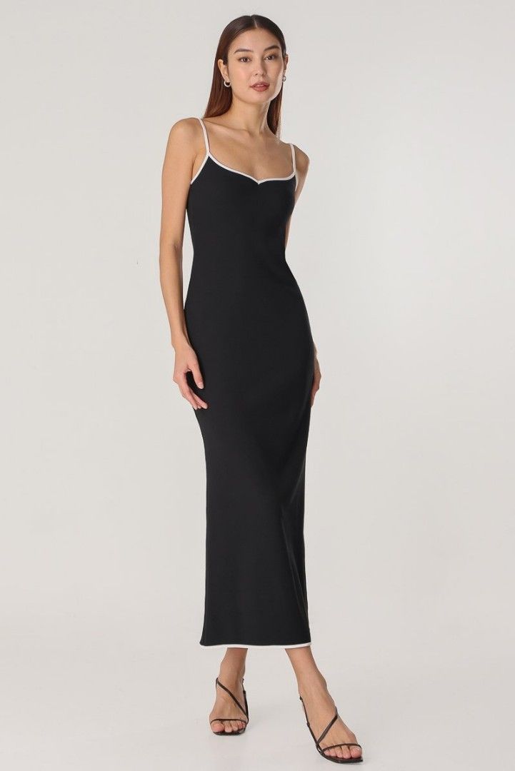 RESERVED) LOVET KYRIE PADDED CONTRAST TRIM KNIT DRESS (BLACK) Bodycon maxi  outline sweetheart neckline Cami spag dress, Women's Fashion, Dresses &  Sets, Dresses on Carousell