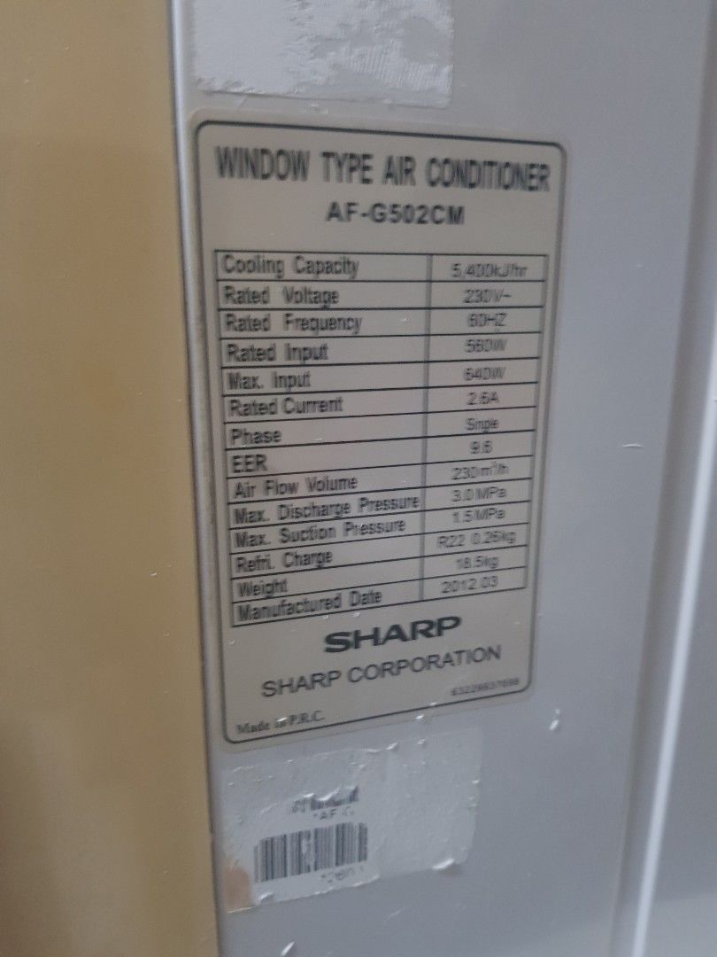 Sharp Window Type Aircon, TV & Home Appliances, Air Conditioning and ...