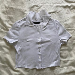 Shein White Crop Polo Ribbed Shirt