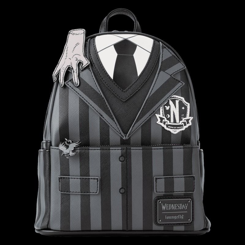 Flash Sale US Exclusive Loungefly x Wednesday Addams Exclusive Nevermore Cosplay Mini Backpack Women s Fashion Bags Wallets Backpacks on Carousell