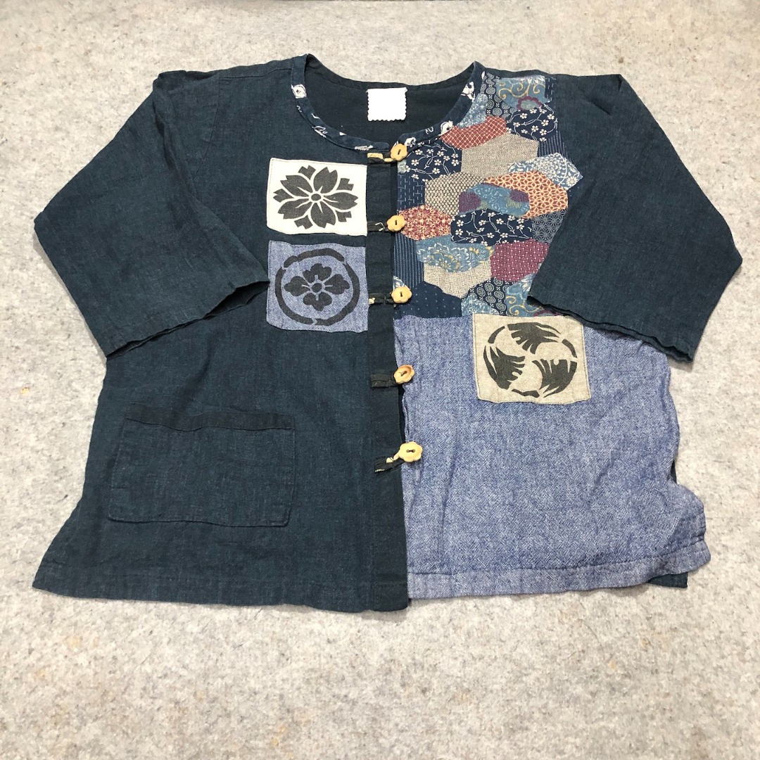 TOKYO GINZA Vintage Patchwork Japanese Collarless Kimono Button Size ...