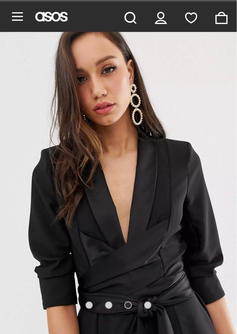 UK4 Black ASOS DESIGN mini tux dress with self tie belt
