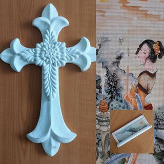 Wall Decors || White Cross and Japanese Scroll Art