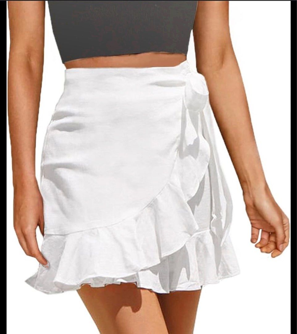 White Ruffle Skirt for Beach Cover up Self tie Knot Women s Fashion Bottoms Skirts on Carousell