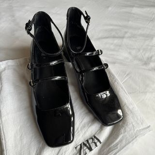 Zara black strappy block ballet heels