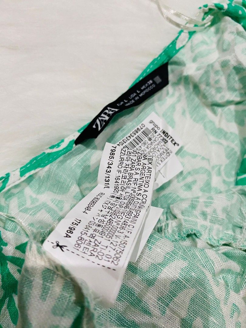 Zara Floral Printed Linen Blend Dress in Green size Large