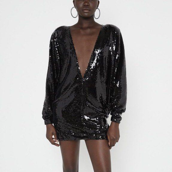 Zara Multi Way Two Way Limited Edition Sequin Dress with Shoulder Pads in Black Women s Fashion Dresses Sets Dresses on Carousell