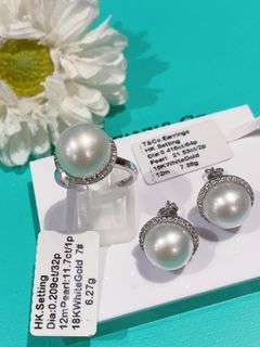 18k wg diamond pearl earrings hk setting