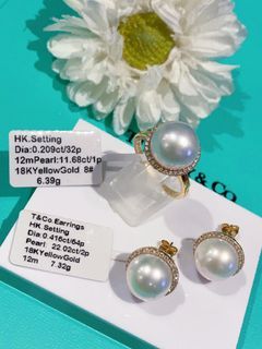 18k yg diamond pearl earrings hk setting
