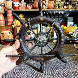 9.8" NAUTICAL WOODEN STEERING WHEEL THERMOMETER WALL DECOR • Japan Surplus