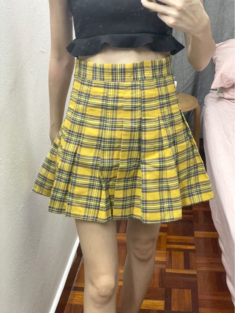 Yellow Plaid Highwaist Flare Mini Skirt