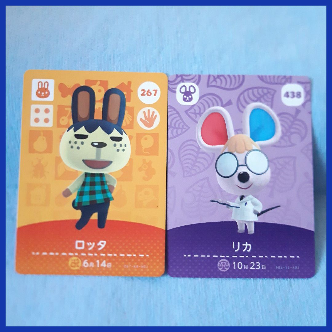ACNH Amiibo Cards (Petri and Pippy) (Category: Raw Singles) located in General Trias. Submitted by kaorurunss (Listing ID 1301466745, Image 1). Description: Cards are in Japanese but they work as normal in English versions of the game! Names are Lotta (Pippy) and Rika (Petri) Can be scanned in The Roost, Camping (Resident Services), and the photo studio in Harvey's Island ✌ Please see the photos for ingame shots of them~ 200 for both, 100 each :)