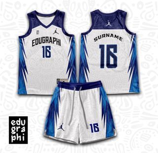 Blue and White Sublimated Basketball Uniform