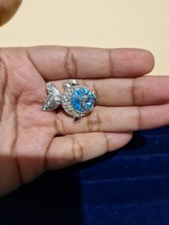 Blue crystal  fish brooch