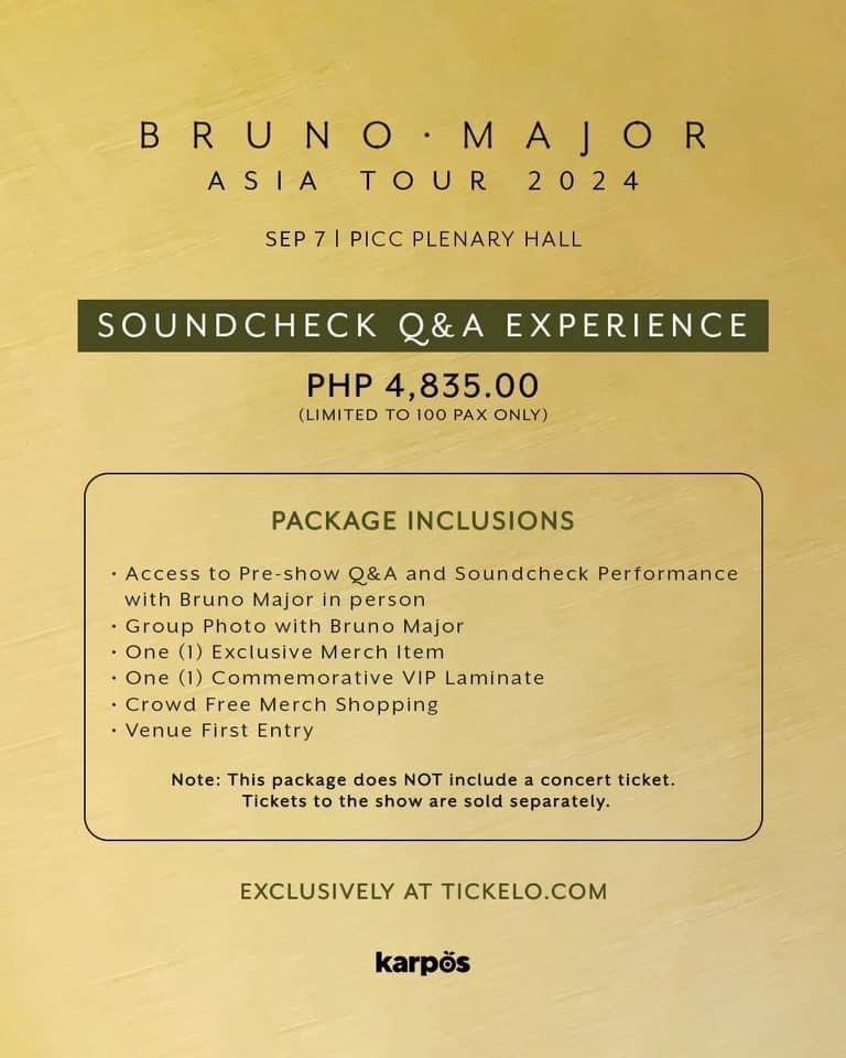 Bruno Major Q&A/Soundcheck 2024 2PCS. (Category: Events Tickets) located in Taal. Submitted by nxfxcx (Listing ID 1301335212, Image 1). Description: NEGO NEGO NEGO NEGO NEGO! BELOW SRP 4000 EACH Nagkamali ng bili.