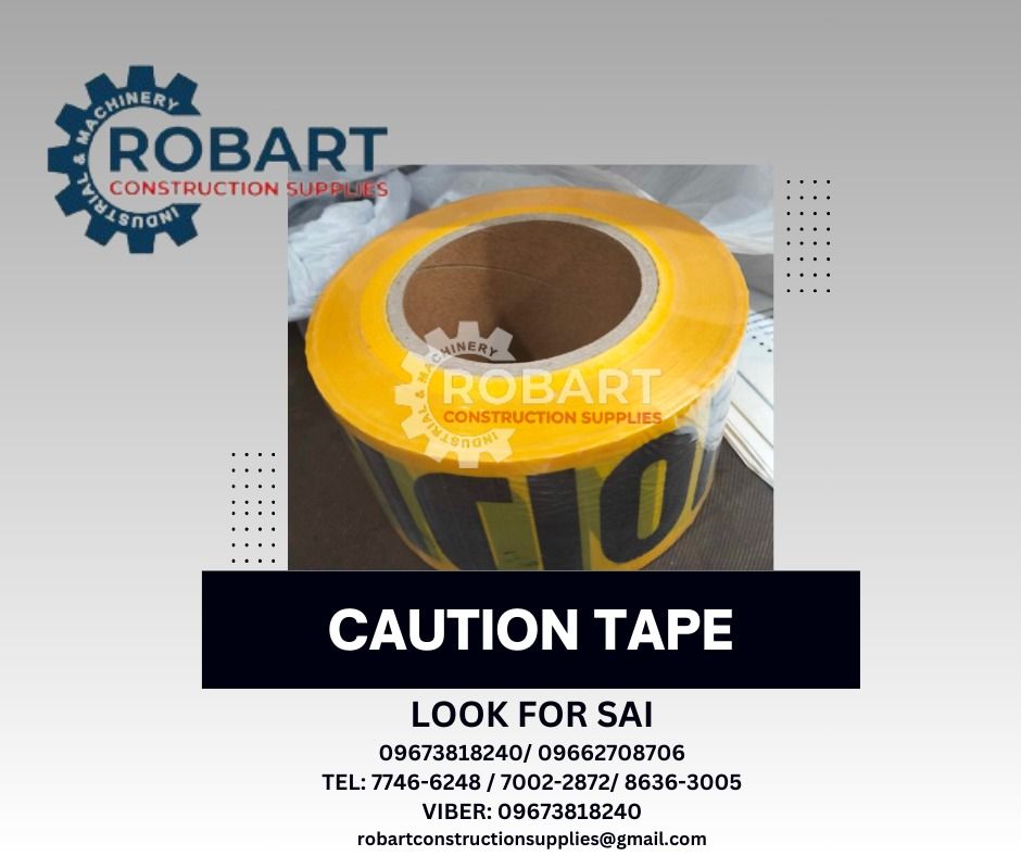 Caution Tape (Category: Construction Tools & Equipment) located in Manila. Submitted by robartehm (Listing ID 1301316424, Image 1). Description: Caution Tape Size: 3" x 300m ROBART CONSTRUCTION SUPPLIES For inquiries: For FAST TRANSACTION: Sai Robart - 09673818240 / 09662708706 Vbr: Robart Sai - 09673818240 sairobart3@gmail. com Office Address: 1405 Yuseco St. Sta. Cruz Manila 7746-6248 , 7216-7605 ,7002-2872, 8-6363005 09351427044 09603947805 ro