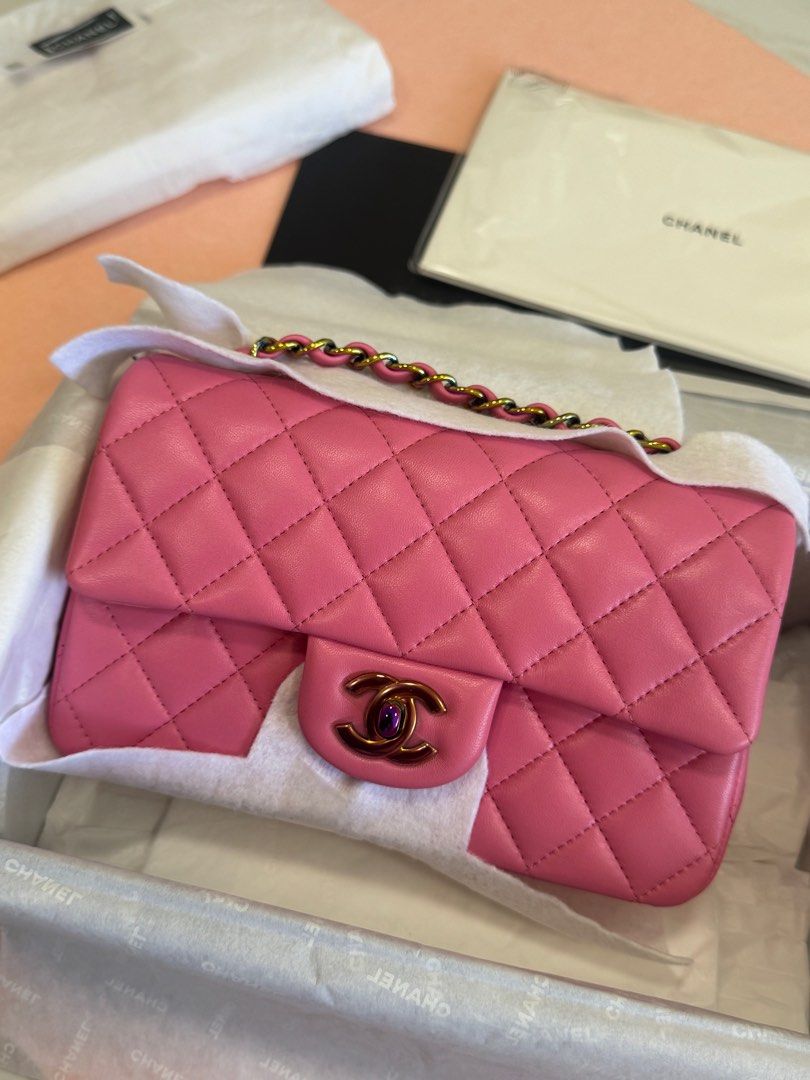 Chanel Mini Flap bag Pink Yellow with rainbow BNIB
