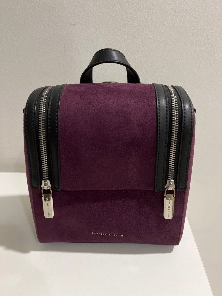 C K CHARLES AND KEITH zipper detailed backpack in purple Women s Fashion Bags Wallets Backpacks on Carousell