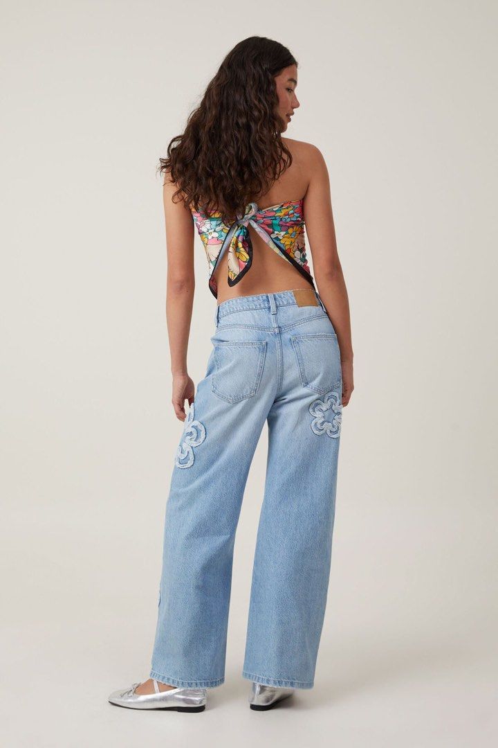 Cotton On Wide Leg Jean Asia Fit in Cloud Blue Floral