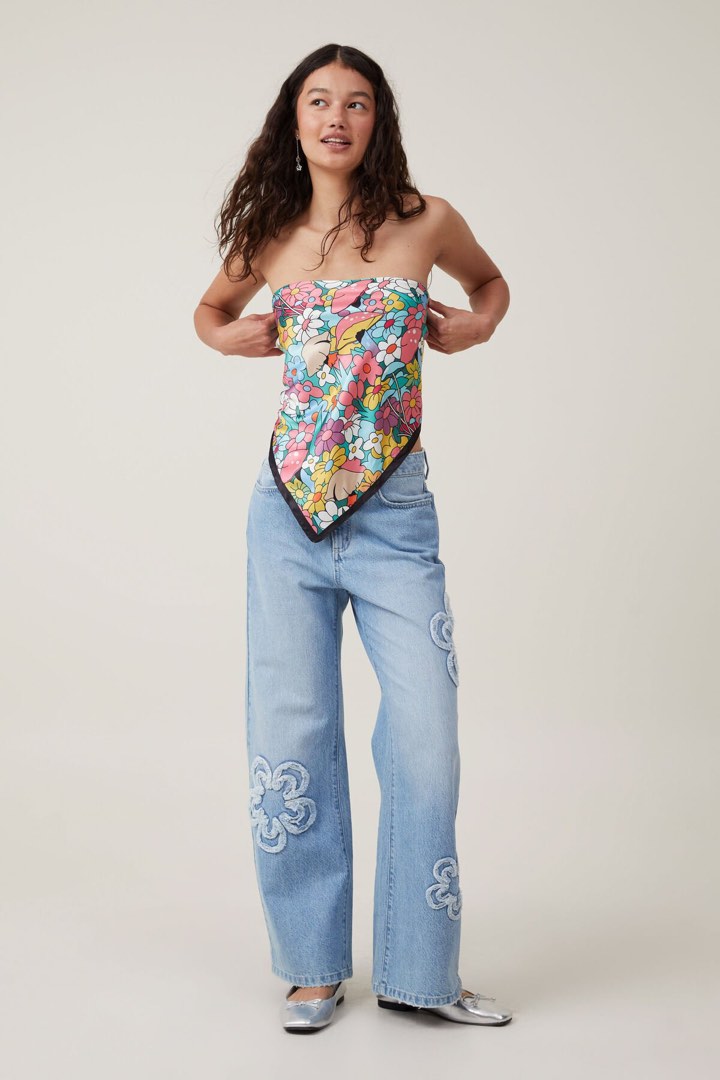 Cotton On Wide Leg Jean Asia Fit in Cloud Blue Floral